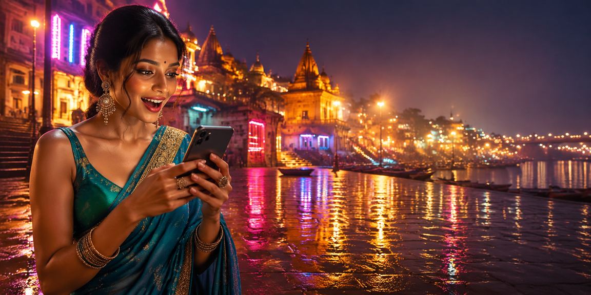 Players enjoying casino app promotions by Varanasi riverfront